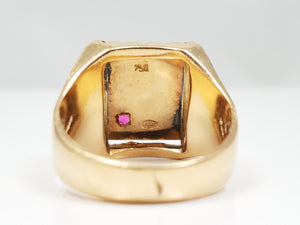 Dazzling Vintage 18k Yellow Gold Natural Ruby Signet Ring Italy