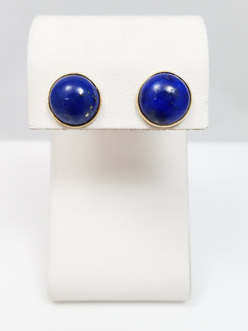 Simple 14k Yellow Gold Natural Lapis Button Earrings