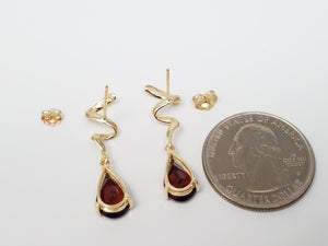 Whimsical 14k Yellow Gold Natural Garnet Dangle Earrings