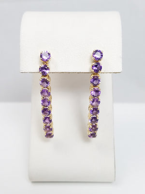 Cool 14k Yellow Gold Flexible Natural Amethyst Dangle Earrings