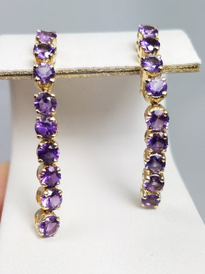 Cool 14k Yellow Gold Flexible Natural Amethyst Dangle Earrings