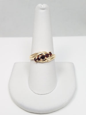 Simple 14k Yellow Gold Natural Garnet Ring Band