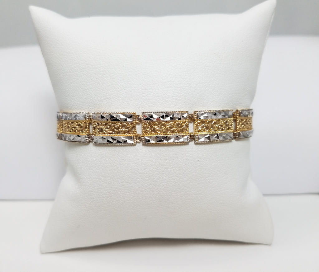 Intricate 7" 10k Two Tone Gold Diamond Cut Link Bracelet