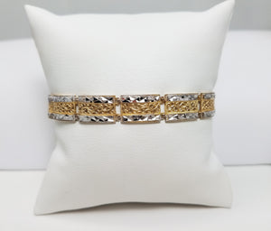 Intricate 7" 10k Two Tone Gold Diamond Cut Link Bracelet