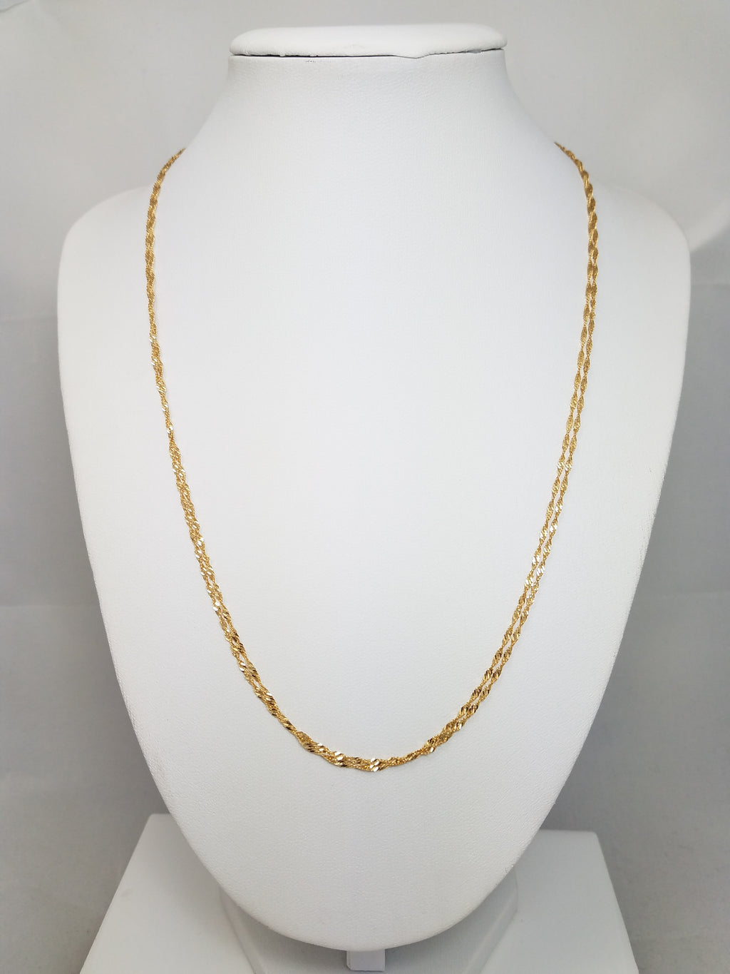 Sparkling 18k Yellow Gold Singapore Link Double Strand 20" Necklace