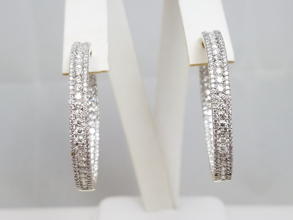 Sexy 14k Yellow Gold Natural Inside Outside Diamond Hoop Earrings