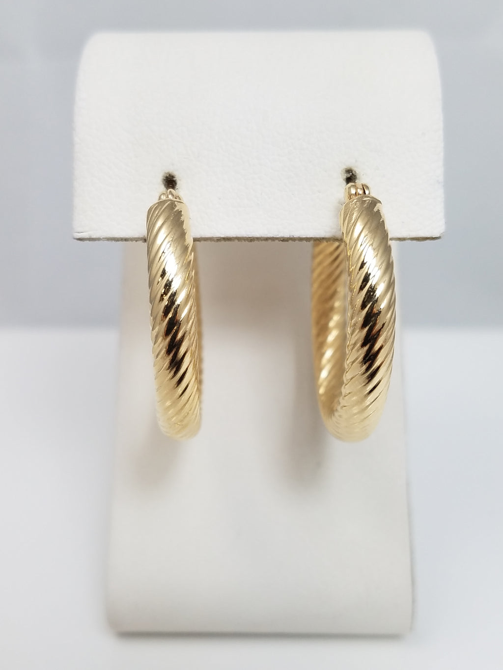 14k Yellow Gold Hollow Spiral Hoop Earrings