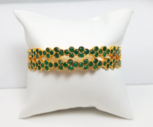 Two Matching Elite 22k Yellow Gold Natural Emerald Solid Bangle Bracelets