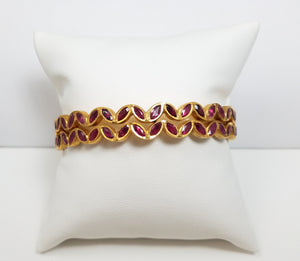 Two Matching 21k Yellow Gold Luxurious Natural Ruby Hand Made Solid Bangle Bracelets