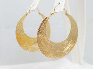 Large 14k Yellow Gold Engraved Hoop Earrings