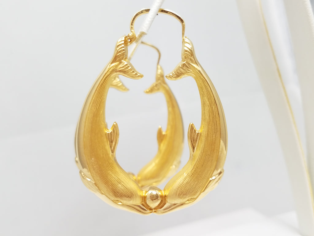 Dolphin 18k Yellow Gold Hollow Hoop Earrings