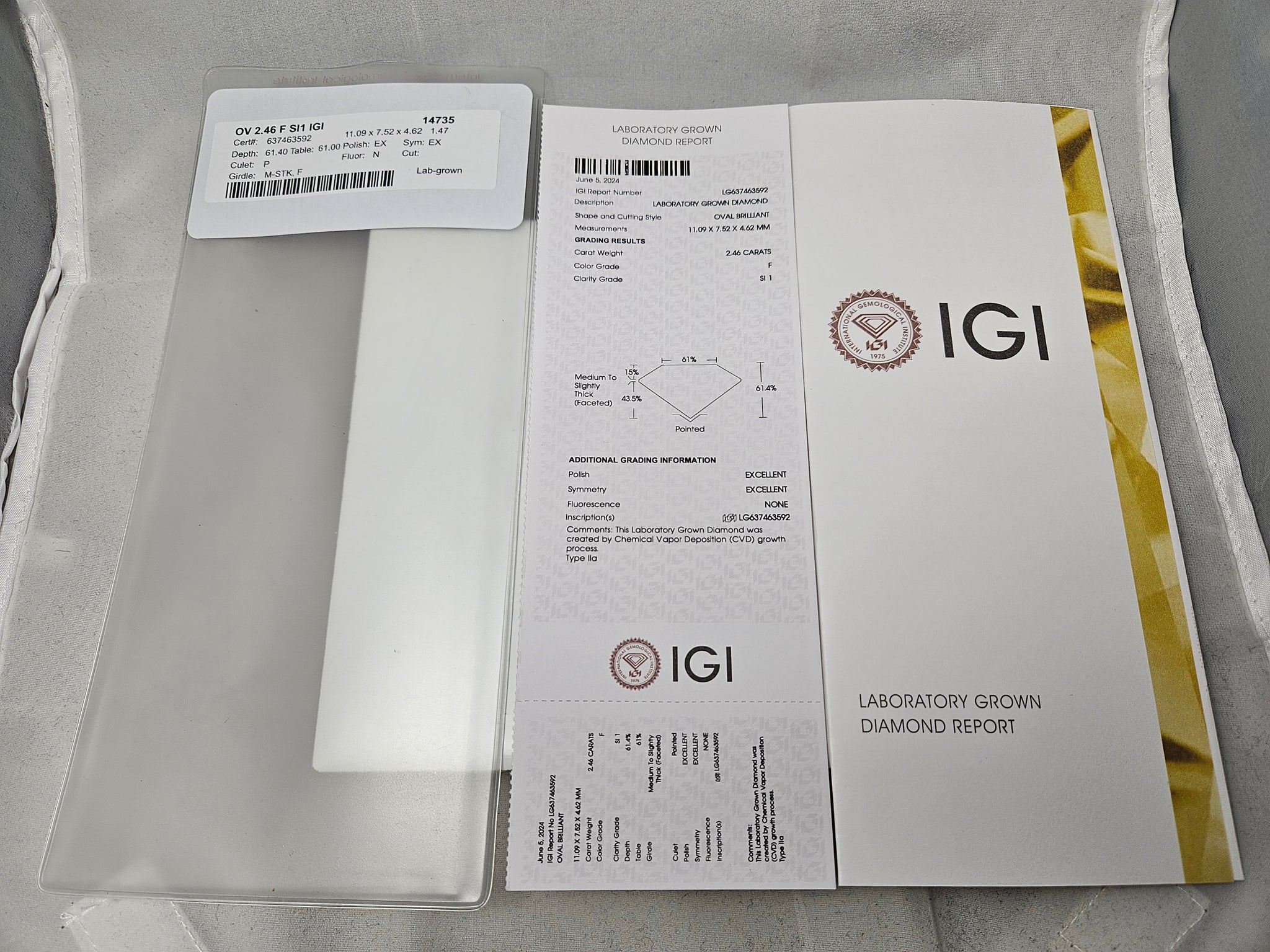 Dazzling IGI Certified 2.46ct Oval Lab Grown Loose Diamond SI1-F