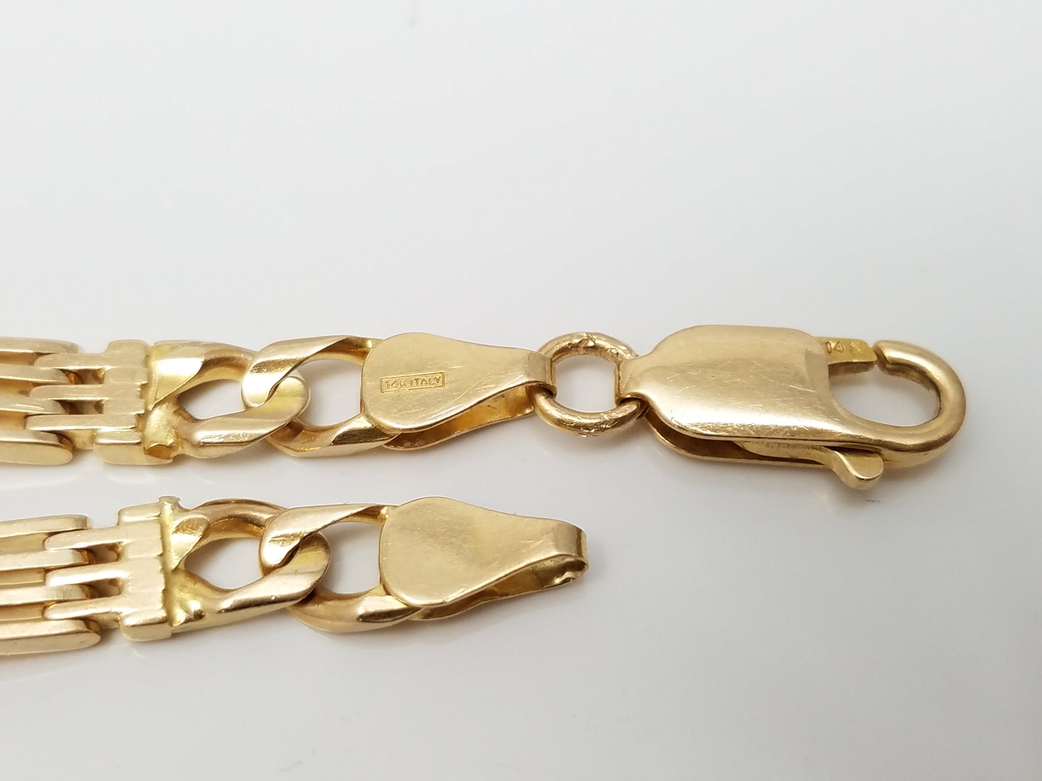 Bold 7" Solid 14k Yellow Gold Fancy Bar Link Bracelet Italy