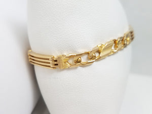 Bold 7" Solid 14k Yellow Gold Fancy Bar Link Bracelet Italy