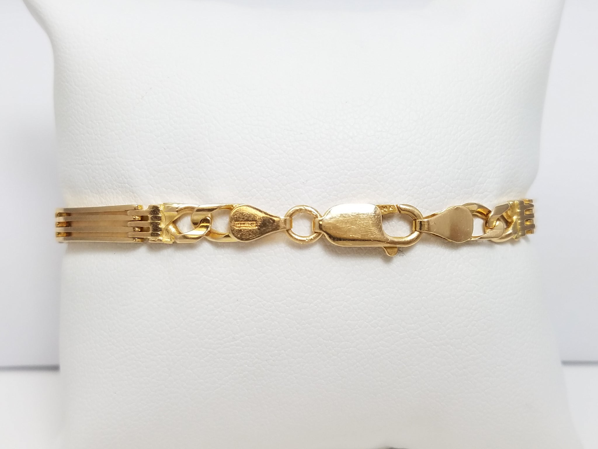 Bold 7" Solid 14k Yellow Gold Fancy Bar Link Bracelet Italy