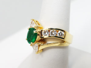 Exquisite 18k Yellow Gold Natural Emerald Diamond Custom Ring