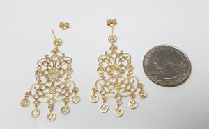 Impressive 14k Two Tone Gold Lacy Dangle Earrings