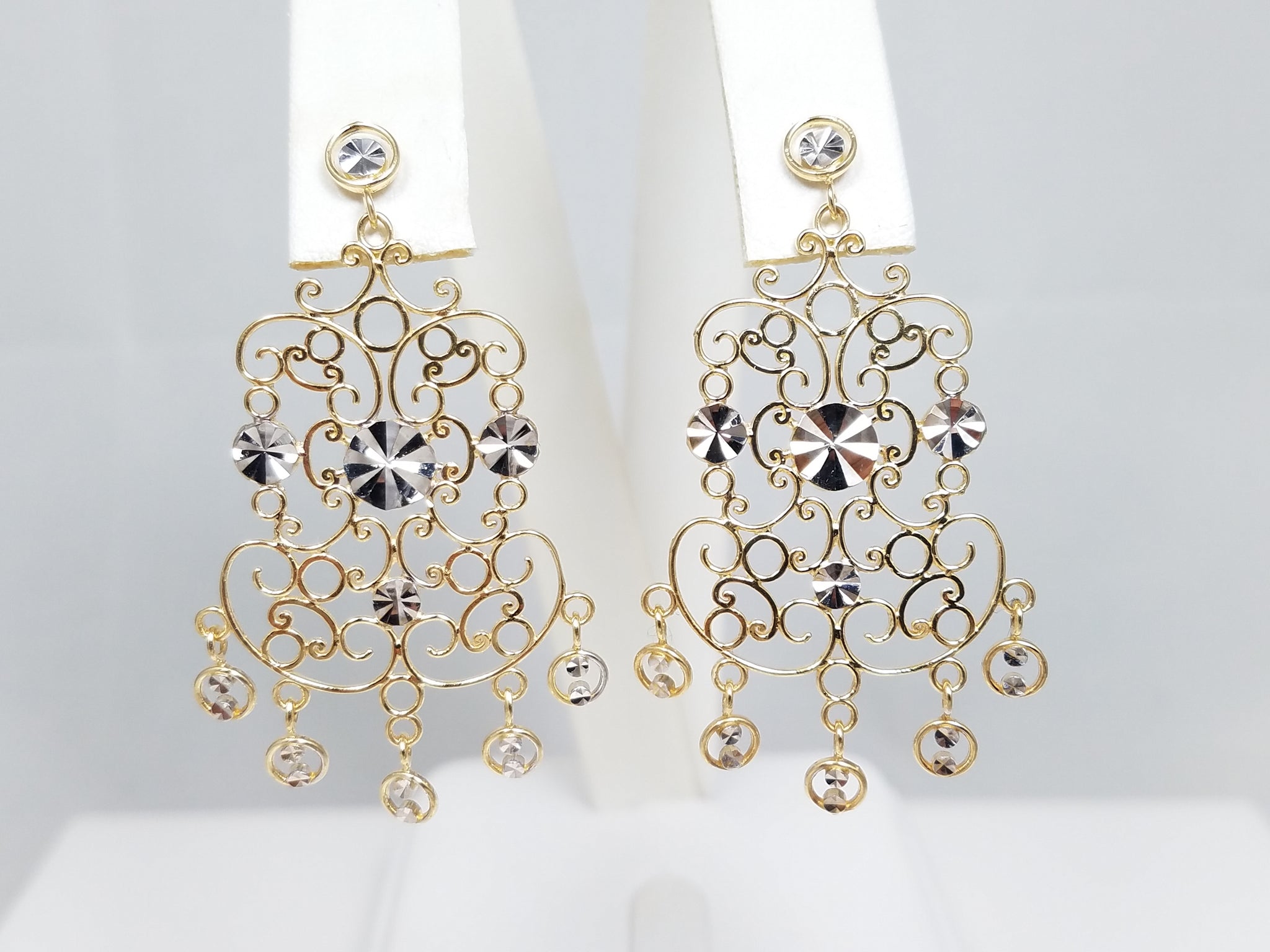 Impressive 14k Two Tone Gold Lacy Dangle Earrings