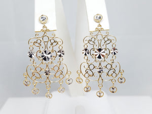 Impressive 14k Two Tone Gold Lacy Dangle Earrings