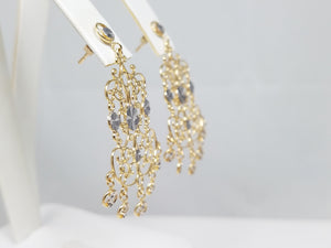 Impressive 14k Two Tone Gold Lacy Dangle Earrings