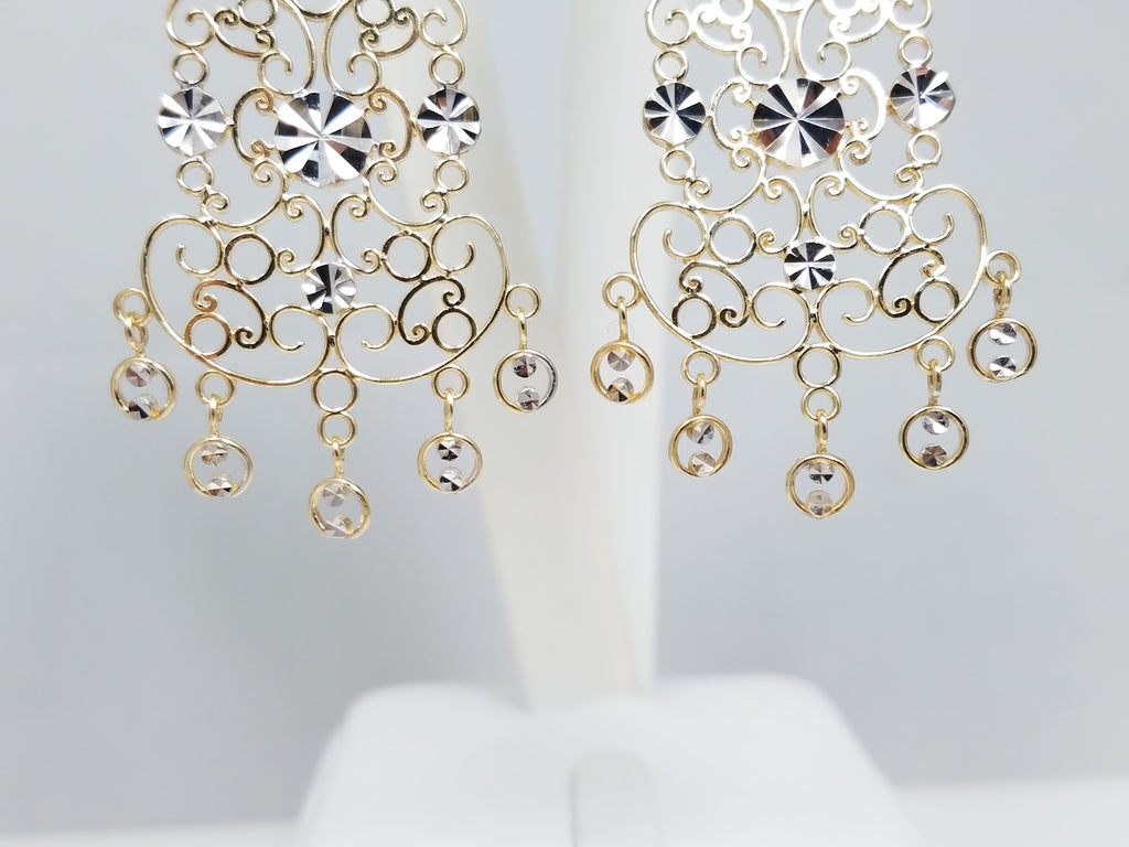 Impressive 14k Two Tone Gold Lacy Dangle Earrings