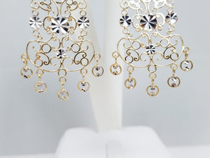 Impressive 14k Two Tone Gold Lacy Dangle Earrings