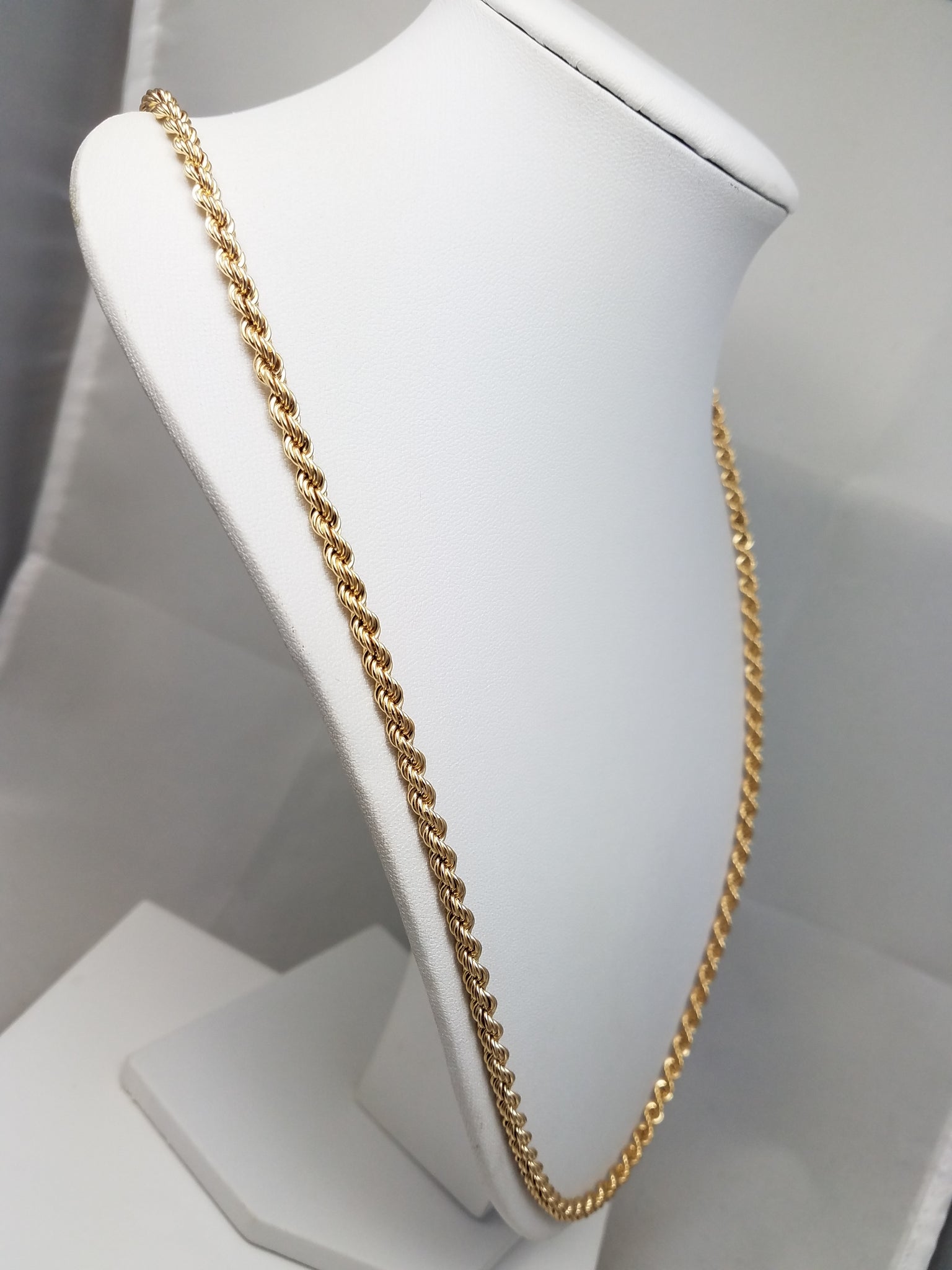 Sporty 26.5" 14k Hollow Yellow Gold Rope Chain Necklace