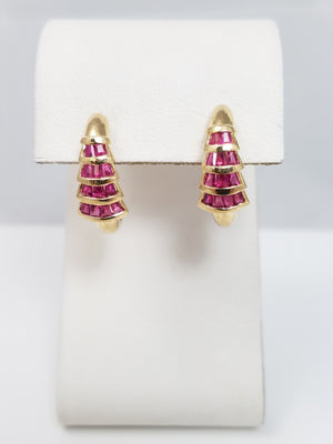 Natural Ruby 14k Yellow Gold Huggie Earrings