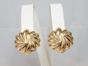 14k Yellow Gold Round Hollow 3D Fluted Earrings