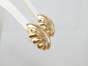 14k Yellow Gold Round Hollow 3D Fluted Earrings