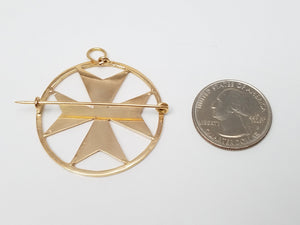 Vintage 18k Yellow Gold Maltese Cross Pendant/Brooch