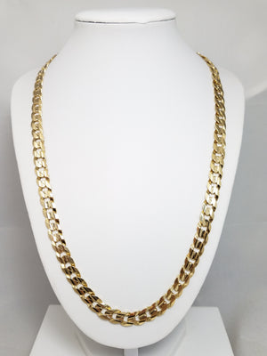 Bold 22" Solid 10k Yellow Gold Concave Curb Link Chain Necklace