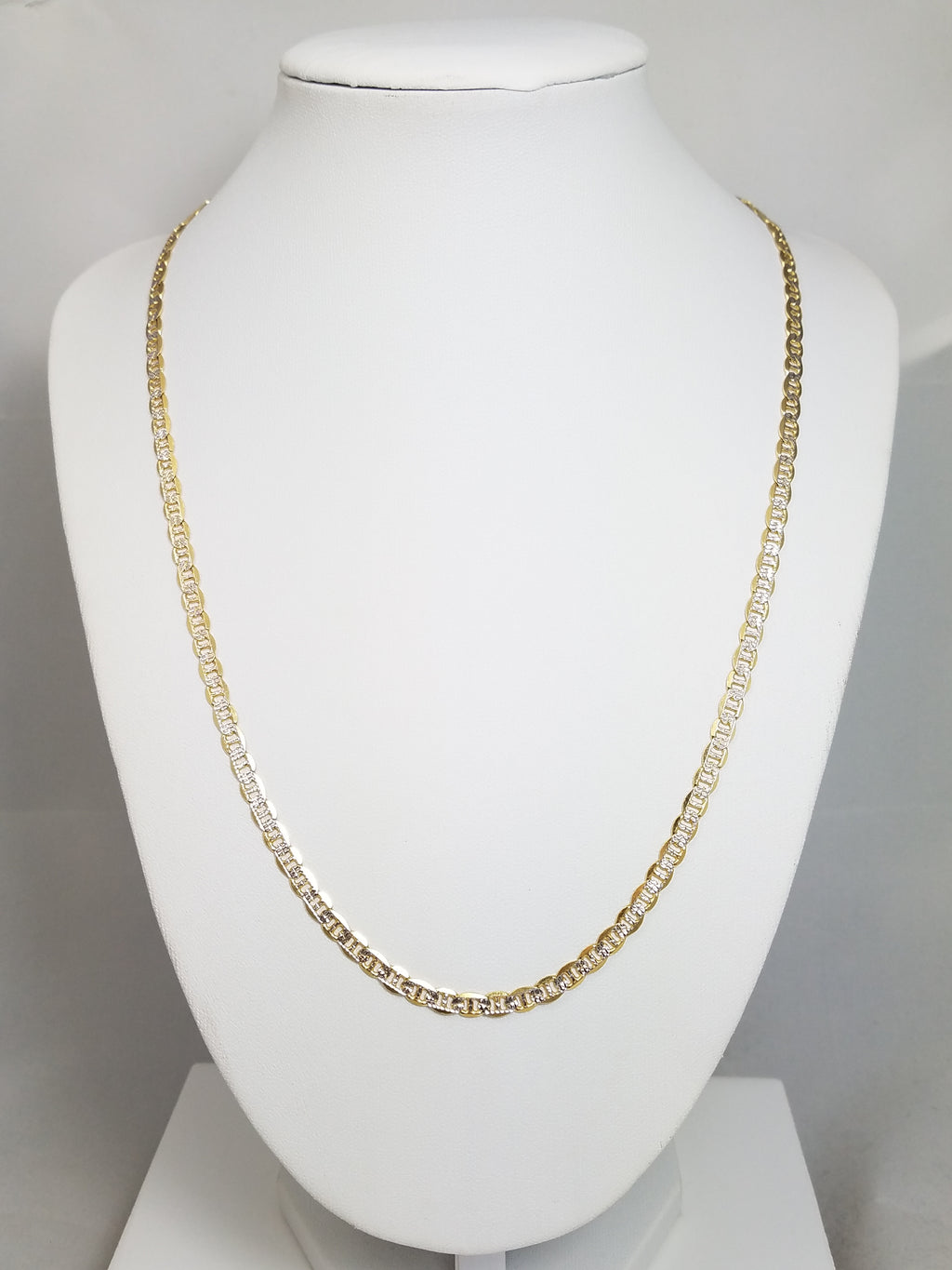 14k Two Tone Gold Diamond Cut Mariner Link 20" Necklace