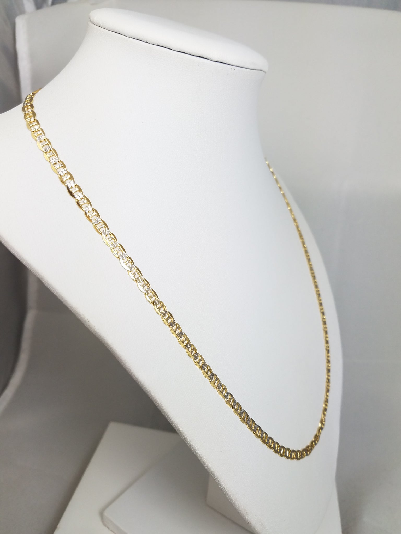 14k Two Tone Gold Diamond Cut Mariner Link 20" Necklace
