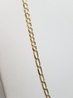 Cool 20.5" Solid 14k Two Tone Gold Fancy Diamond Cut Figaro Link Necklace