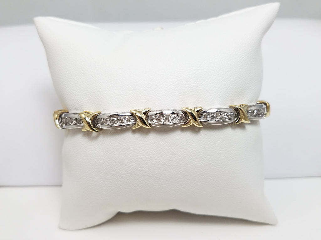 Glamorous 7" 10k Two Tone Gold Natural Diamond Tennis Bracelet