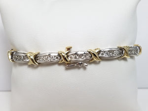 Glamorous 7" 10k Two Tone Gold Natural Diamond Tennis Bracelet