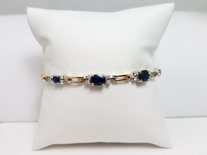 Luxurious 7" 14k Yellow Gold Natural Sapphire Diamond Custom Bracelet