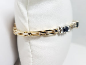 Luxurious 7" 14k Yellow Gold Natural Sapphire Diamond Custom Bracelet