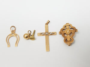 Four Cool Vintage 14k Yellow Gold Charm/Pendant Lot