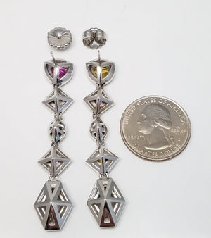 Spectacular 18k White Gold Natural Sapphire Diamond Custom Dangle Earrings