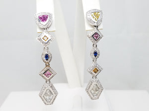 Spectacular 18k White Gold Natural Sapphire Diamond Custom Dangle Earrings