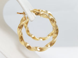 Twisty 18k Hollow Yellow Gold Spiral Hoop Earrings