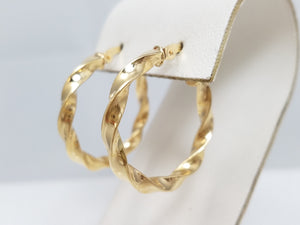 Twisty 18k Hollow Yellow Gold Spiral Hoop Earrings