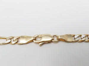Two Tone Diamond Cut 14k Gold Solid 7" Figaro Bracelet Italy