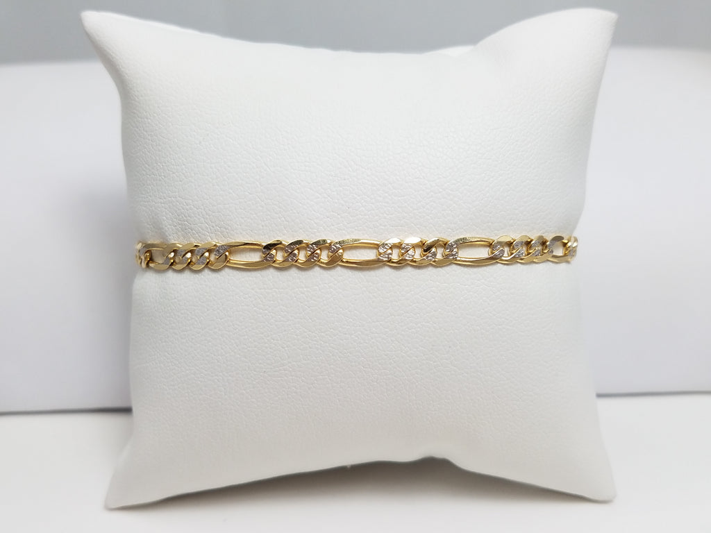 Two Tone Diamond Cut 14k Gold Solid 7" Figaro Bracelet Italy
