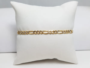 Two Tone Diamond Cut 14k Gold Solid 7" Figaro Bracelet Italy