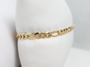 Two Tone Diamond Cut 14k Gold Solid 7" Figaro Bracelet Italy