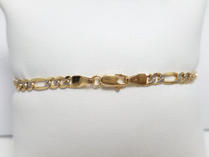 Two Tone Diamond Cut 14k Gold Solid 7" Figaro Bracelet Italy