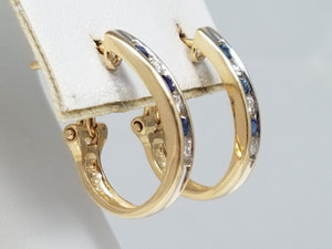 Classic 14k Yellow Gold Natural Sapphire Diamond Hoop Earrings